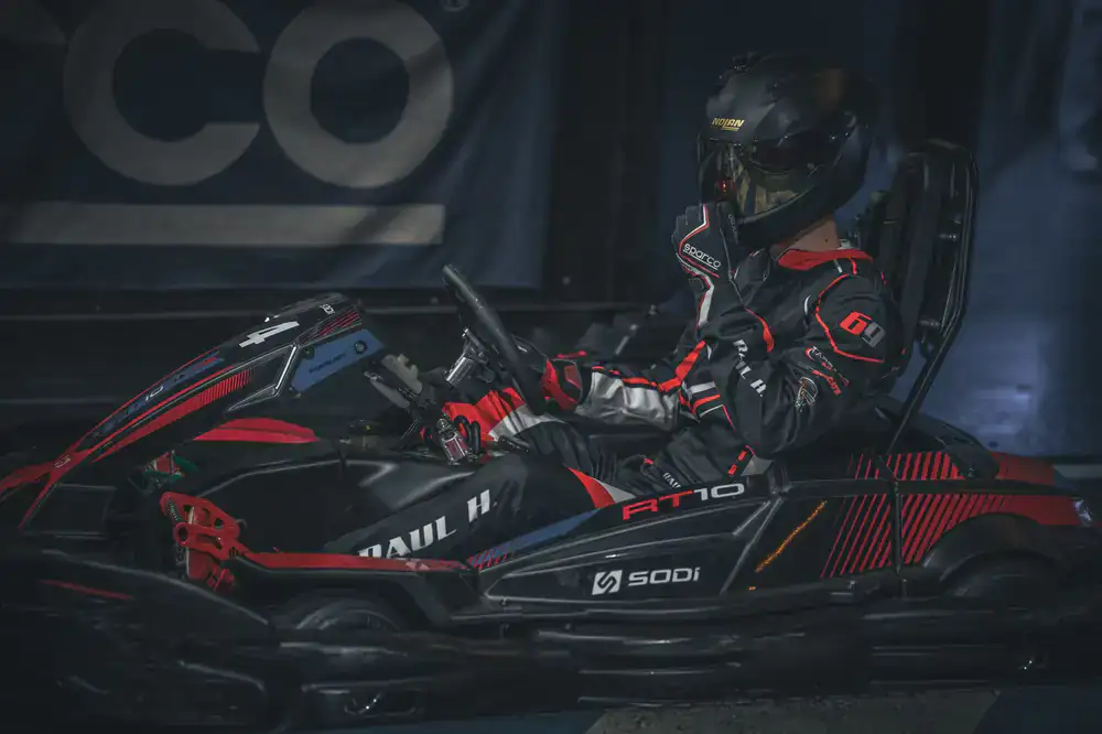Driver getting ready in a kart